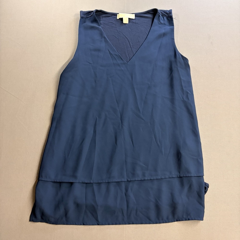 Michael Kors Navy Blue Sleeveless V-Neck Layered Shell Blouse Size M